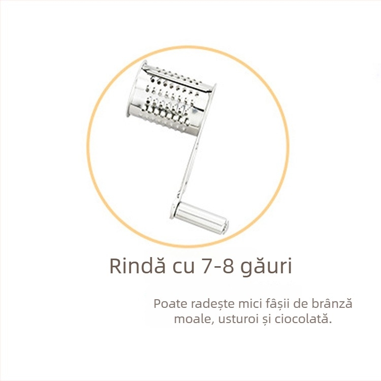 Răzuitor de brânză rotativ manual din oțel inoxidabil 430, design minimalist modern, pentru brânză și firimituri de ciocolată.