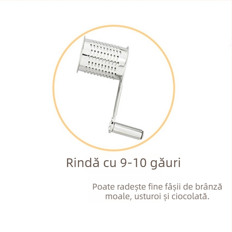 Răzuitor de brânză rotativ manual din oțel inoxidabil 430, design minimalist modern, pentru brânză și firimituri de ciocolată.