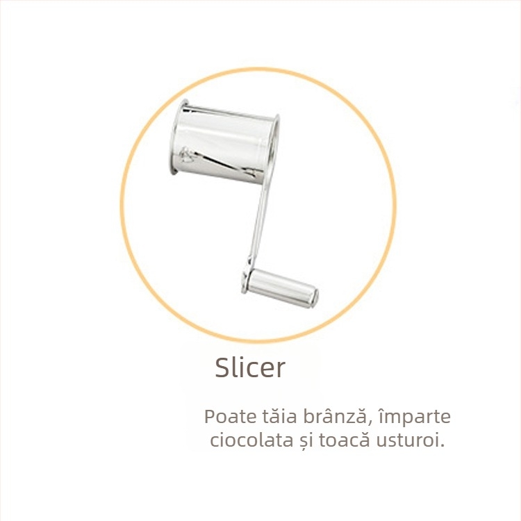 Răzuitor de brânză rotativ manual din oțel inoxidabil 430, design minimalist modern, pentru brânză și firimituri de ciocolată.