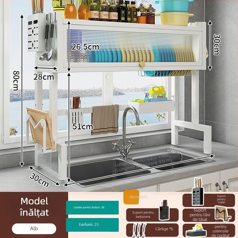 Raft de depozitare pentru chiuveta bucătărie, din aliaj de fier, personalizabil cu logo tipărit, lansat în 2024