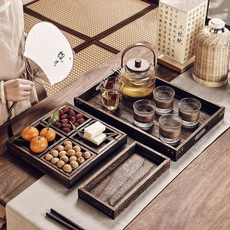 Tavă de afișare din lemn pentru ceaiul de după-amiază, stil chinezesc, pentru fructe, gustări și produse de patiserie, semi-manuală și semi-mecanică