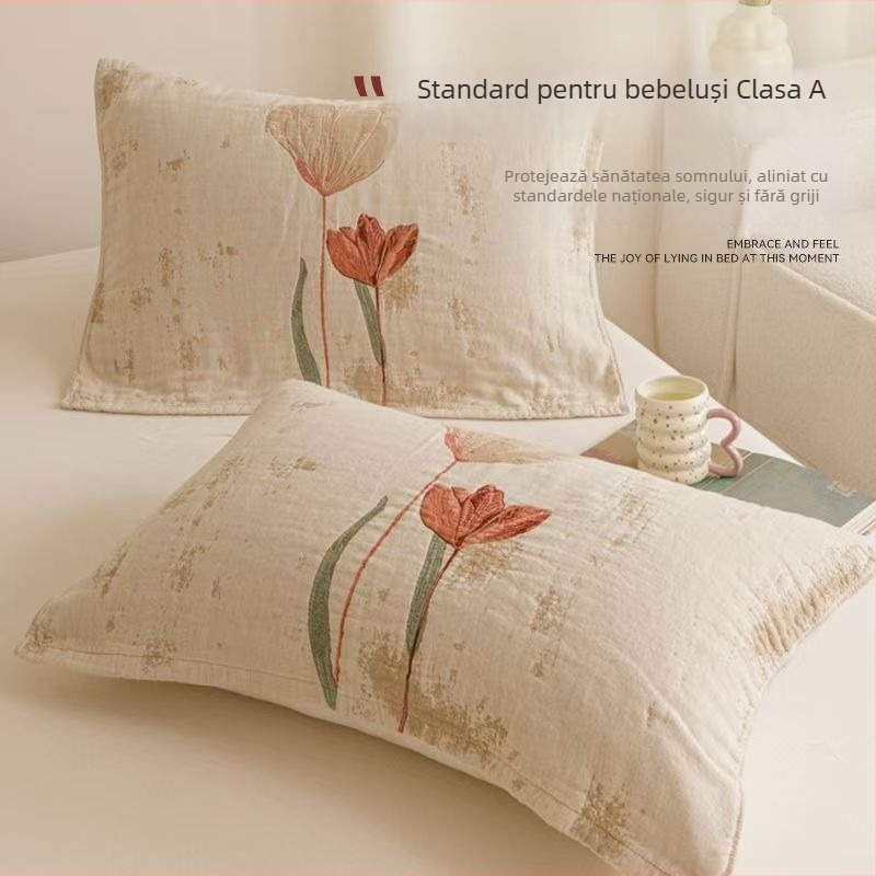 Set de două fețe de pernă - bumbac pur, țesătură jacquard din fire colorate, absorbante de transpirație, anti-alunecare, pentru toate anotimpurile