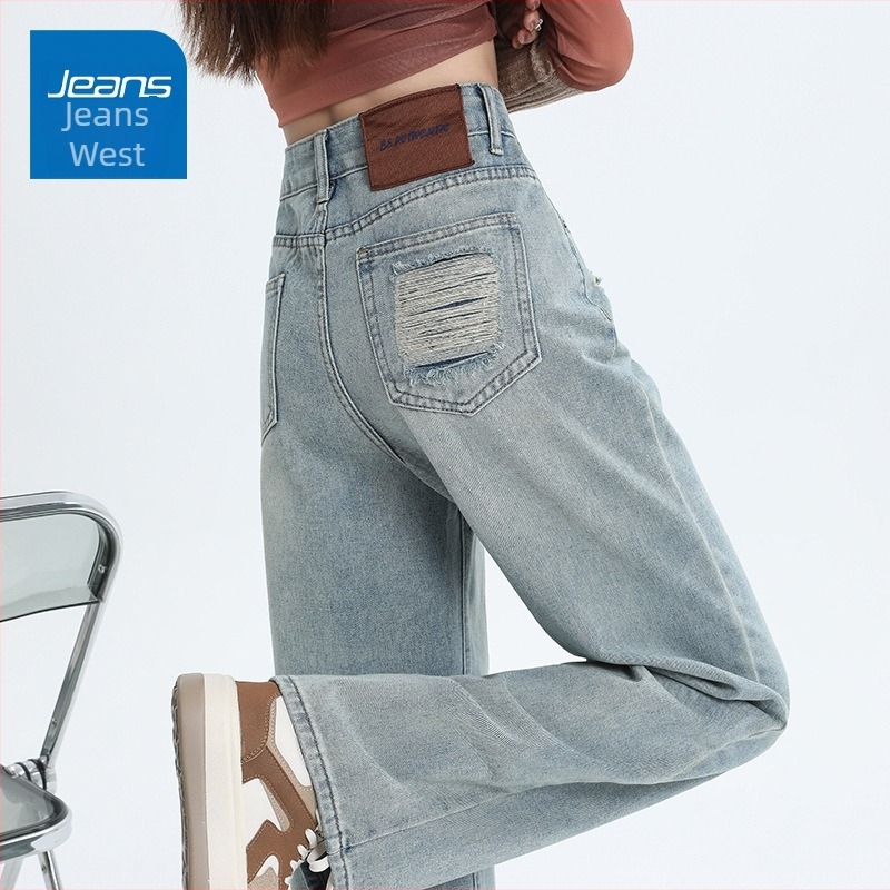 Jeans pentru femei cu croială largă, talie înaltă, denim cu 50–70% bumbac, toamnă 2024