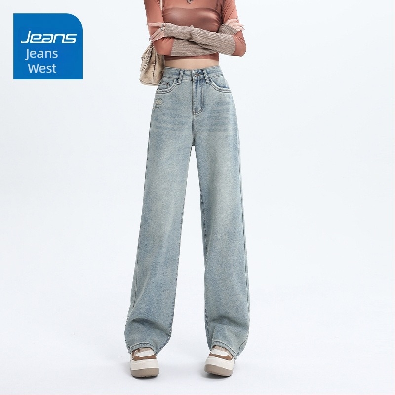 Jeans pentru femei cu croială largă, talie înaltă, denim cu 50–70% bumbac, toamnă 2024