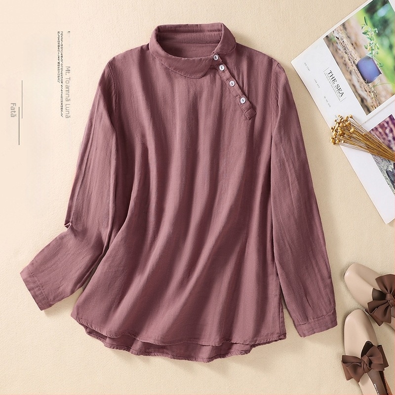 Cămașă cu mânecă lungă, stil japonez, bumbac, croială lejeră, detalii de cusături