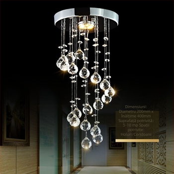 Lampă de plafon cu abajur cristal și corp din fier, LED, tensiune ≤ 36V, potrivită pentru coridor și intrare.