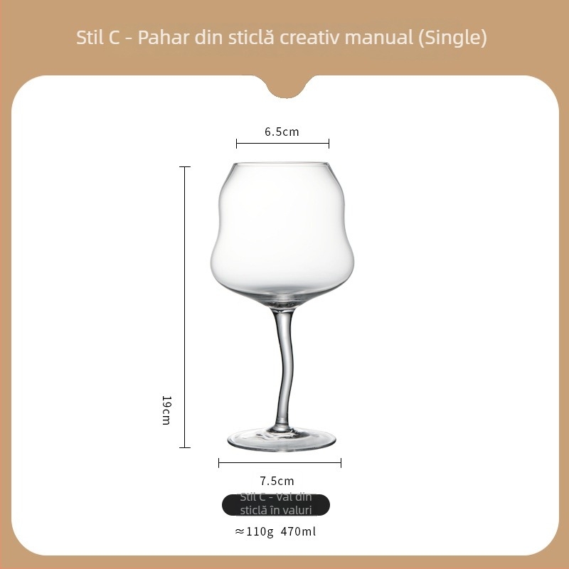 Pahar de vin în stil Macaron, cu design în formă de șarpe și siluetă inspirată de nori (material cristal; 120 g; 1 bucată)