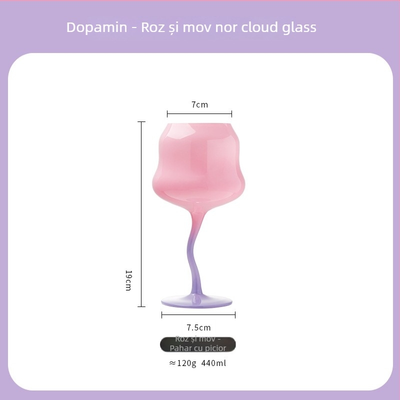 Pahar de vin în stil Macaron, cu design în formă de șarpe și siluetă inspirată de nori (material cristal; 120 g; 1 bucată)