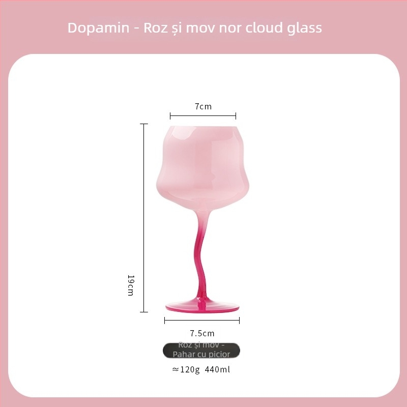 Pahar de vin în stil Macaron, cu design în formă de șarpe și siluetă inspirată de nori (material cristal; 120 g; 1 bucată)