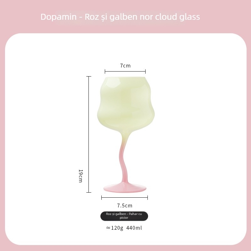 Pahar de vin în stil Macaron, cu design în formă de șarpe și siluetă inspirată de nori (material cristal; 120 g; 1 bucată)