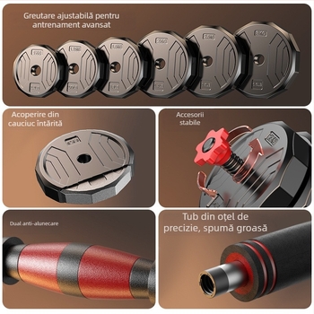 Boiling Force Set reglabile de gantere și bară pentru acasă, Material PVC, Pentru bărbați și femei, Fitness și bodybuilding