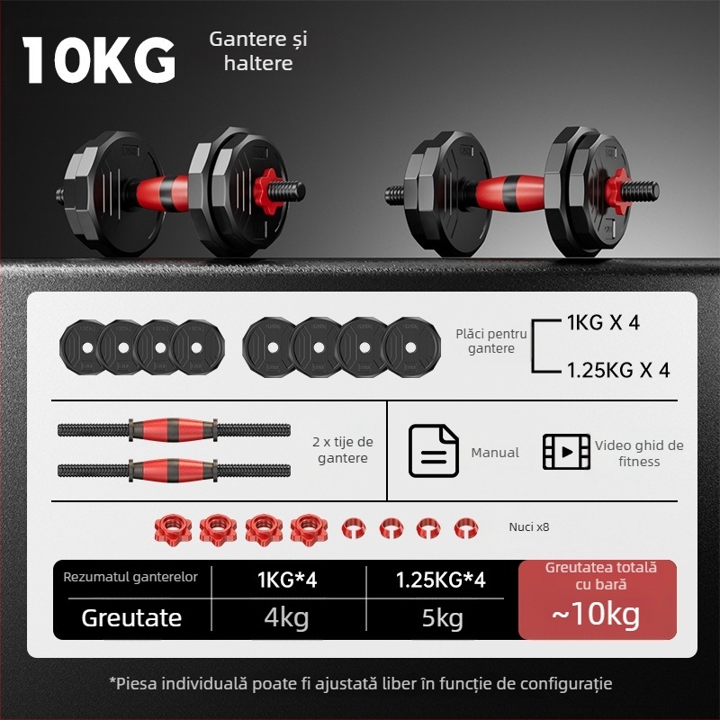 Boiling Force Set reglabile de gantere și bară pentru acasă, Material PVC, Pentru bărbați și femei, Fitness și bodybuilding
