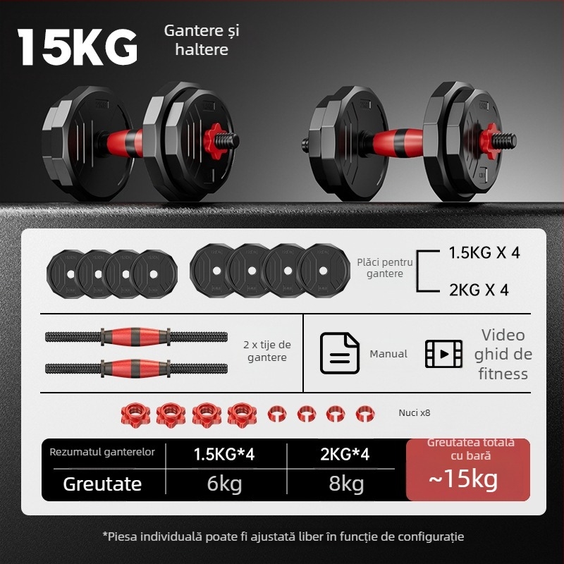 Boiling Force Set reglabile de gantere și bară pentru acasă, Material PVC, Pentru bărbați și femei, Fitness și bodybuilding