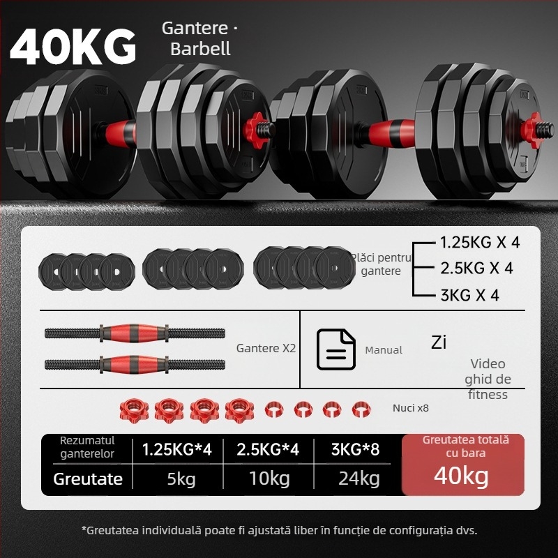 Boiling Force Set reglabile de gantere și bară pentru acasă, Material PVC, Pentru bărbați și femei, Fitness și bodybuilding