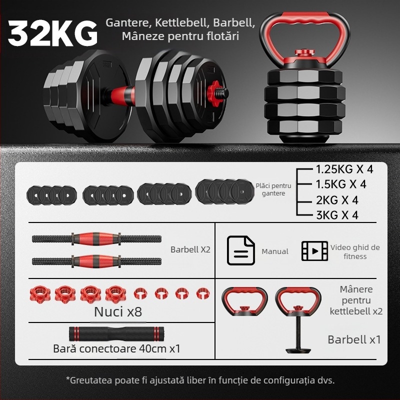 Boiling Force Set reglabile de gantere și bară pentru acasă, Material PVC, Pentru bărbați și femei, Fitness și bodybuilding