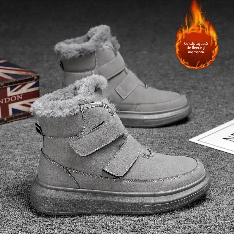 Ghete de zăpadă pentru bărbați, închidere Velcro, căptușite cu fleece, talpă din cauciuc antiderapant, pentru iarnă