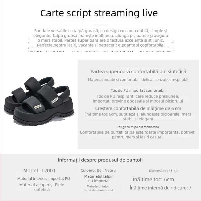 Mingliu sandale damă cu talpă groasă, bază cu ventuze, închidere Velcro, partea superioară din piele sintetică, înălțimea talpii 5–8 cm