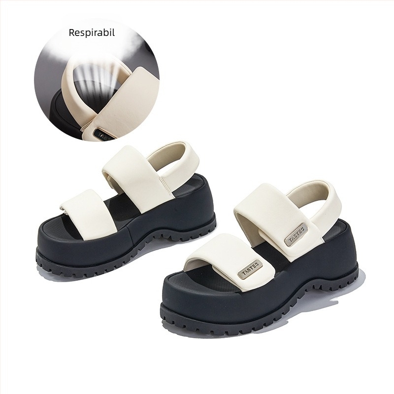 Mingliu sandale damă cu talpă groasă, bază cu ventuze, închidere Velcro, partea superioară din piele sintetică, înălțimea talpii 5–8 cm