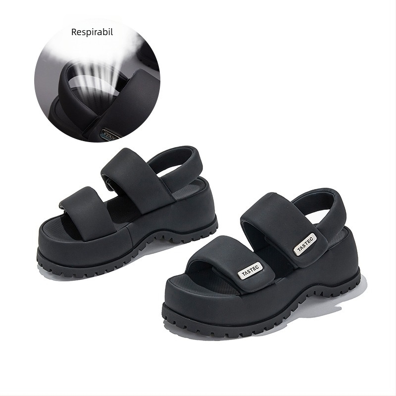 Mingliu sandale damă cu talpă groasă, bază cu ventuze, închidere Velcro, partea superioară din piele sintetică, înălțimea talpii 5–8 cm