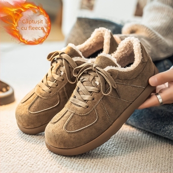 Papuci de casă cu partea superioară din suede, căptuțiți cu fleece, talpă PVC, căptușeală groasă, unisex