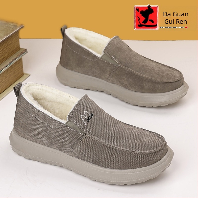 Papuci de casă cu partea superioară din suede, căptuțiți cu fleece, talpă PVC, căptușeală groasă, unisex