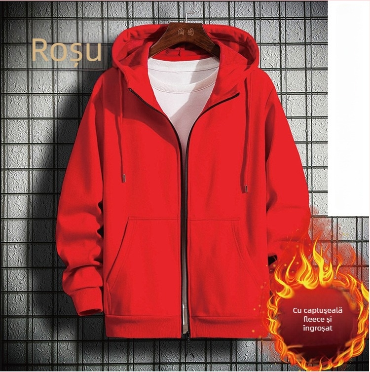 Cardigan cu glugă din bumbac 91–95%, căptușeală din velur de nurcă, fermoar, mâneci lungi, buzunare cu aplicații 3D