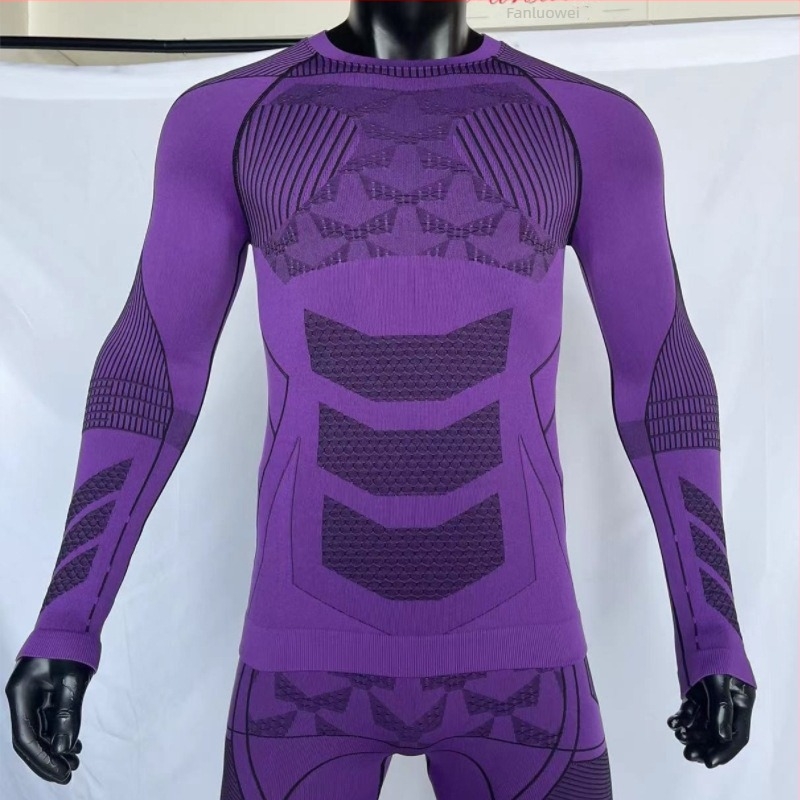 Set unisex de iarnă pentru schi și alergare, uscare rapidă, respirabil, absorbția umezelii, top cu mânecă lungă și pantaloni până la gleznă, guler rotund, compoziție 65% nylon, 25% poliester, 10% spandex