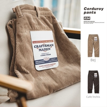 Pantaloni casual pentru bărbați din bumbac, drepti, talie medie, 100% bumbac, stil retro japonez, iarnă