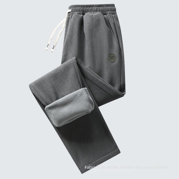 Pantaloni casual pentru bărbați din corduroy, căptuți cu fleece, groși și călduroși, talie elastică, croială dreaptă