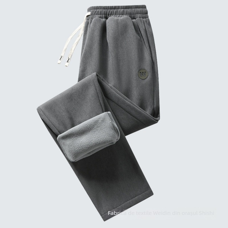 Pantaloni casual pentru bărbați din corduroy, căptuți cu fleece, groși și călduroși, talie elastică, croială dreaptă