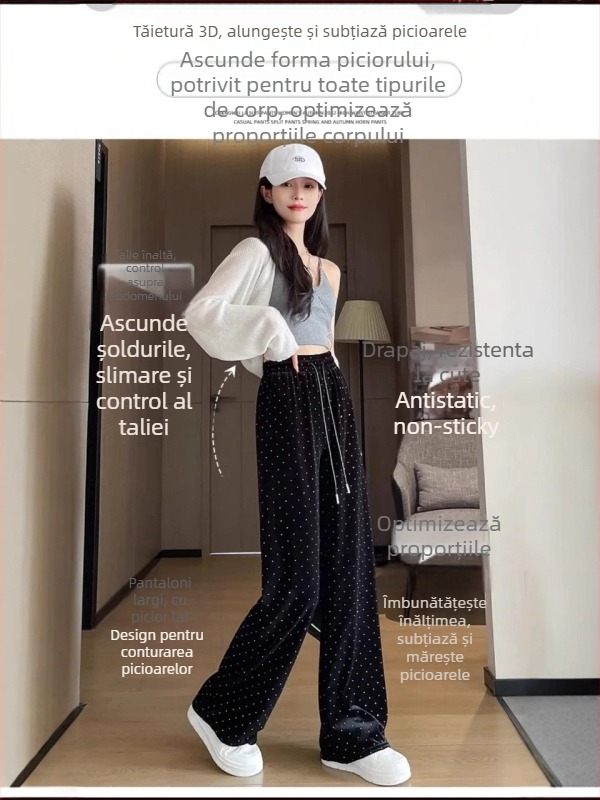 Pantaloni drept pentru femei, talie înaltă, 80–90% poliester, microelasticitate, detaliu patchwork, lungime integrală