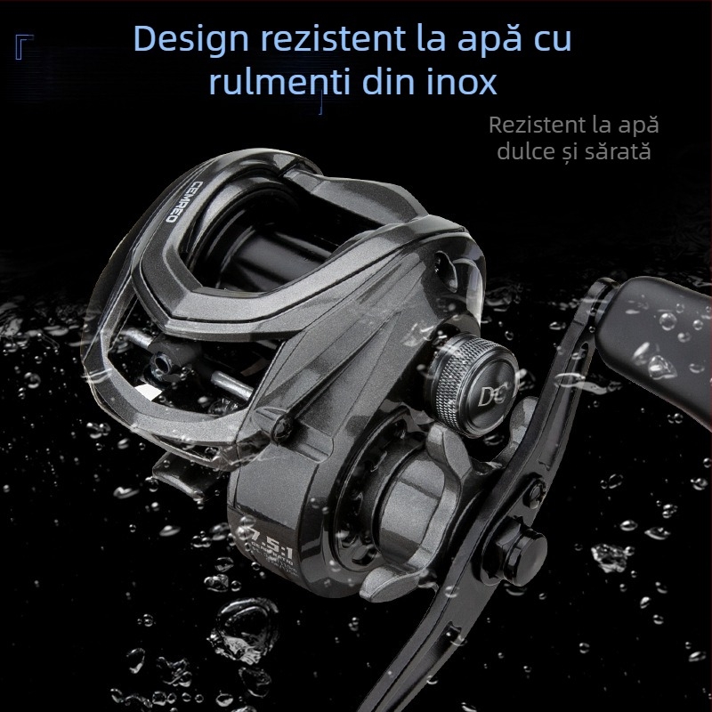 Comair Mulineta de pescuit tip picătură de apă cu frână electromagnetică digitală DC, rulmenți din oțel inoxidabil, raport 7.5:1, ax scurt