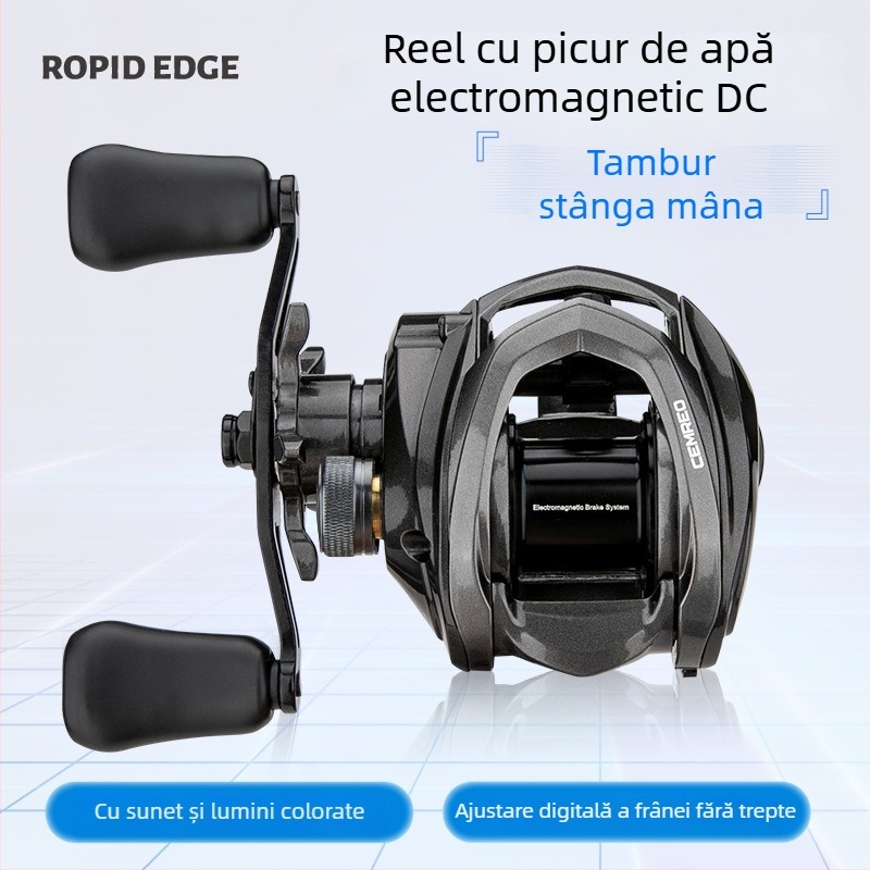 Comair Mulineta de pescuit tip picătură de apă cu frână electromagnetică digitală DC, rulmenți din oțel inoxidabil, raport 7.5:1, ax scurt
