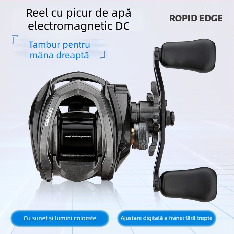 Comair Mulineta de pescuit tip picătură de apă cu frână electromagnetică digitală DC, rulmenți din oțel inoxidabil, raport 7.5:1, ax scurt