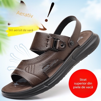 Sandale din piele de vacă de primă calitate, talpă PU, casual cu deget deschis, respirante (Partea superioară: piele de vacă de primă calitate; Talpă: PU; Stil: casual, cu deget deschis; Funcție: respirant; Vârsta: 18–40)