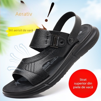 Sandale din piele de vacă de primă calitate, talpă PU, casual cu deget deschis, respirante (Partea superioară: piele de vacă de primă calitate; Talpă: PU; Stil: casual, cu deget deschis; Funcție: respirant; Vârsta: 18–40)