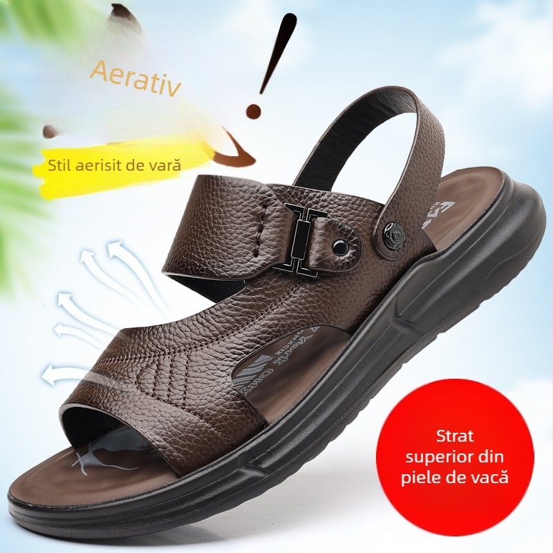 Sandale din piele de vacă de primă calitate, talpă PU, casual cu deget deschis, respirante (Partea superioară: piele de vacă de primă calitate; Talpă: PU; Stil: casual, cu deget deschis; Funcție: respirant; Vârsta: 18–40)