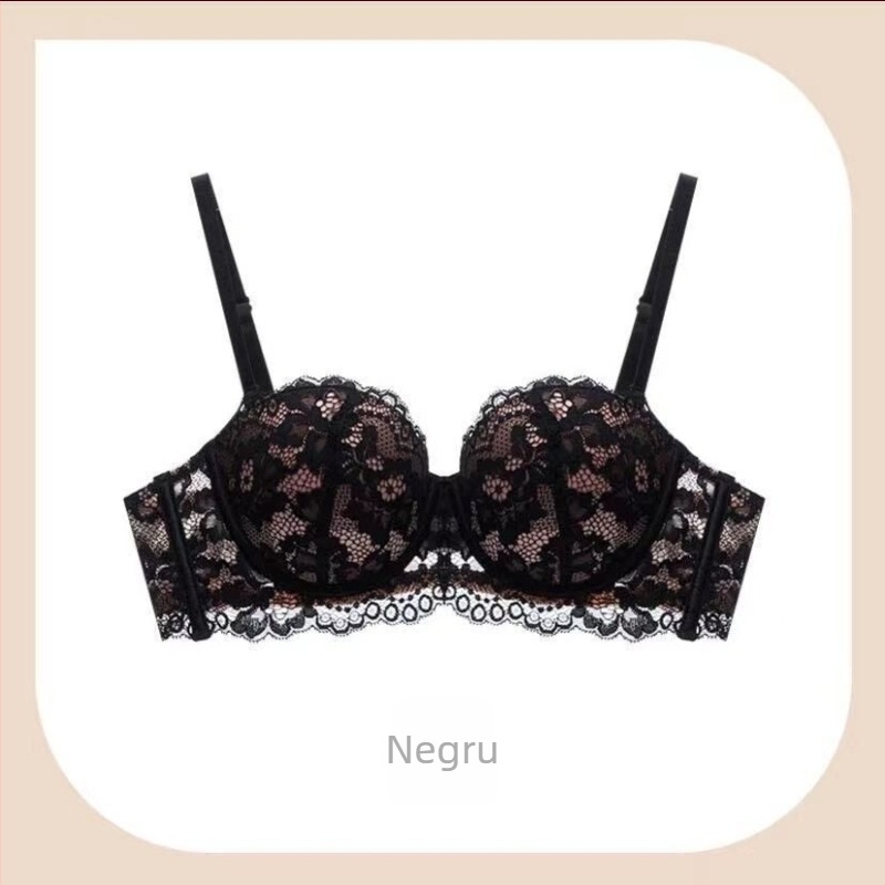 Set de sutiene din nylon, cupe 1/2, cupe groase preformate, bretele detașabile dublu, închidere spate cu trei rânduri