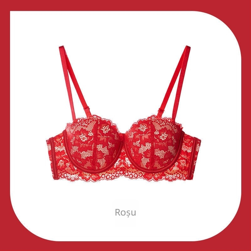 Set de sutiene din nylon, cupe 1/2, cupe groase preformate, bretele detașabile dublu, închidere spate cu trei rânduri