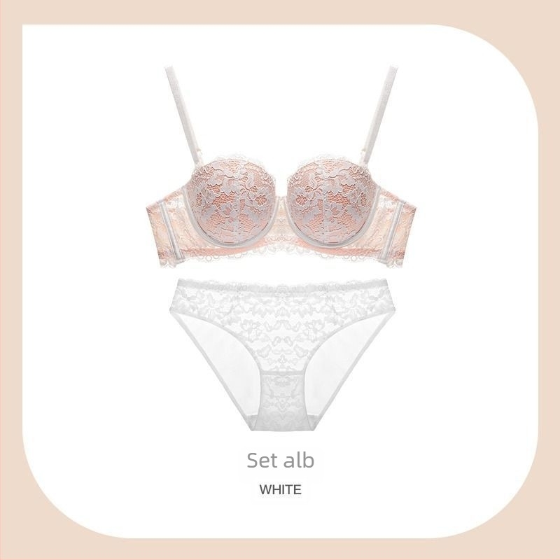 Set de sutiene din nylon, cupe 1/2, cupe groase preformate, bretele detașabile dublu, închidere spate cu trei rânduri