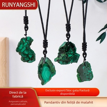 Pandantiv din malahit, piatră cristalină cu felie neregulată, șnur țesut manual pentru pulover (Material: Malahit; Stil: Simplitate modernă; Categorie: Piatră de cristal)