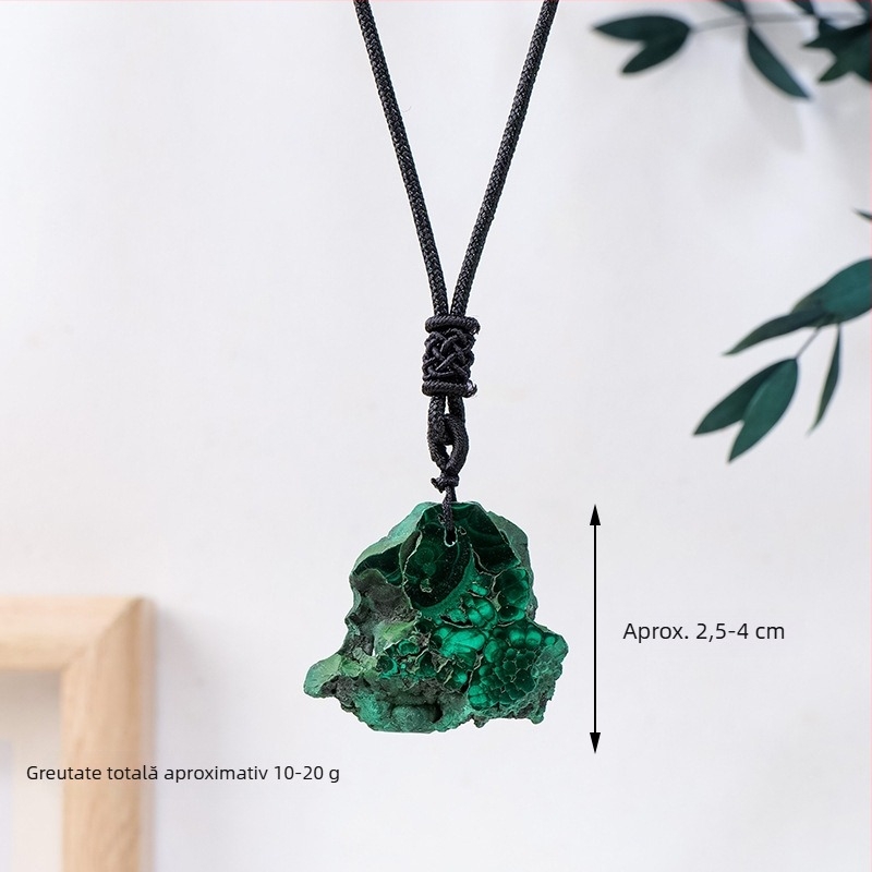 Pandantiv din malahit, piatră cristalină cu felie neregulată, șnur țesut manual pentru pulover (Material: Malahit; Stil: Simplitate modernă; Categorie: Piatră de cristal)