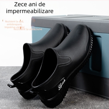 Ghete de ploaie pentru bărbați, joase, cu partea superioară din PVC, talpă din plastic, anti-alunecare și rezistente, pentru patru sezoane