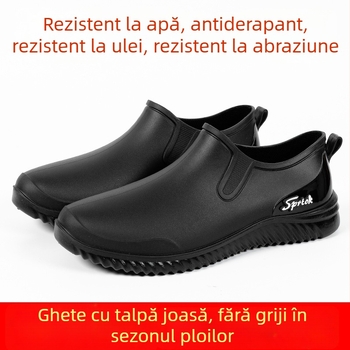 Ghete de ploaie pentru bărbați, joase, cu partea superioară din PVC, talpă din plastic, anti-alunecare și rezistente, pentru patru sezoane