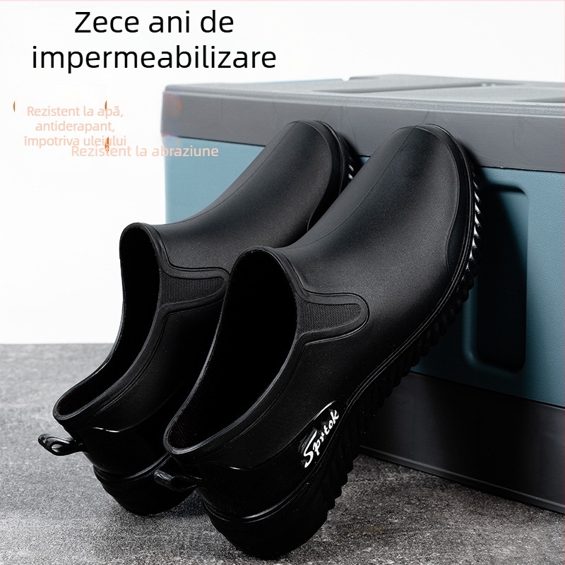 Ghete de ploaie pentru bărbați, joase, cu partea superioară din PVC, talpă din plastic, anti-alunecare și rezistente, pentru patru sezoane
