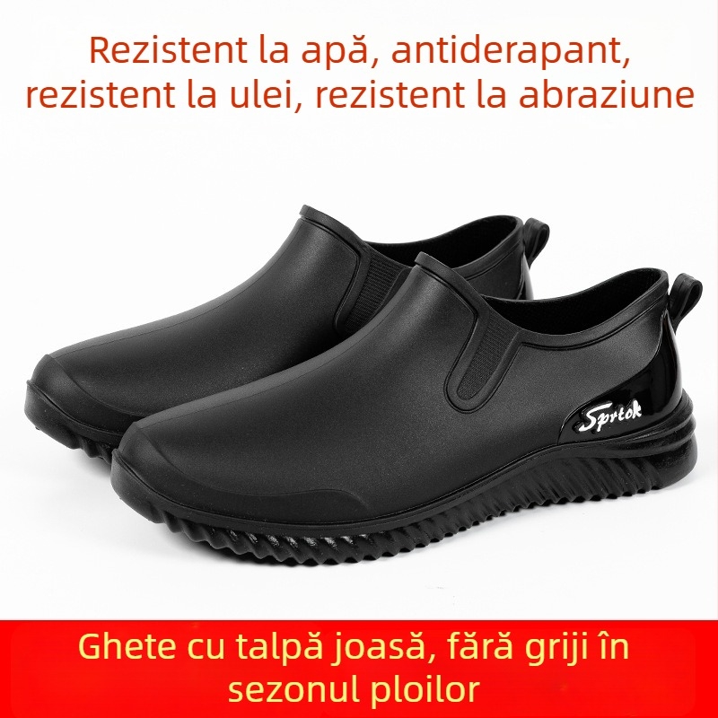 Ghete de ploaie pentru bărbați, joase, cu partea superioară din PVC, talpă din plastic, anti-alunecare și rezistente, pentru patru sezoane