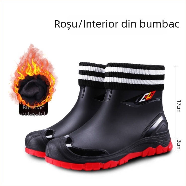 Ghete de ploaie pentru bărbați din PVC, căptușite cu blană sintetică, talpă din cauciuc, branț EVA, interior plasă, anti-derapare, încălzite, rezistente la uzură, pentru toate anotimpurile