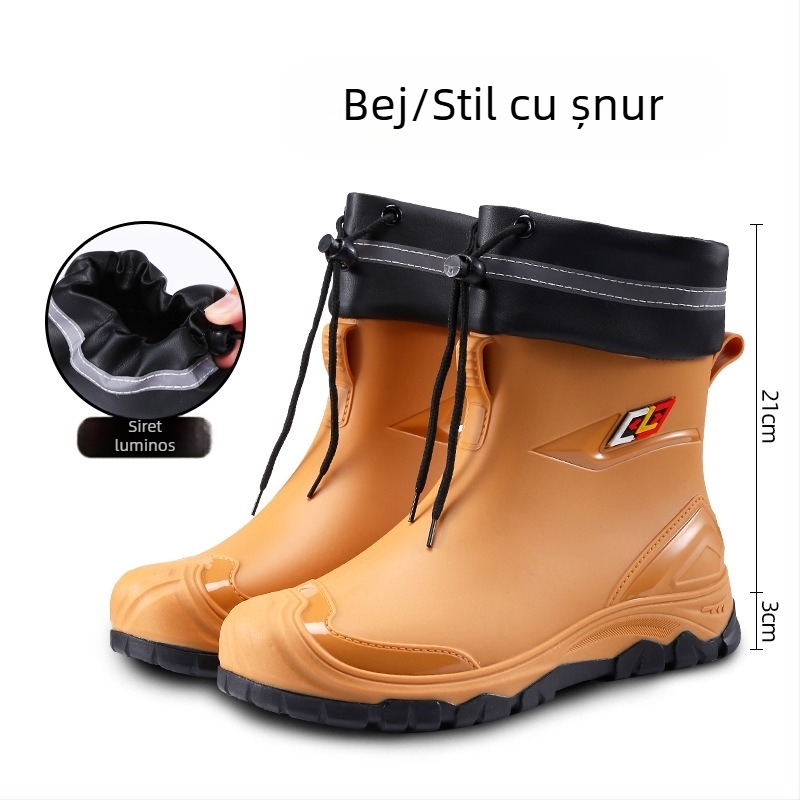 Ghete de ploaie pentru bărbați din PVC, căptușite cu blană sintetică, talpă din cauciuc, branț EVA, interior plasă, anti-derapare, încălzite, rezistente la uzură, pentru toate anotimpurile