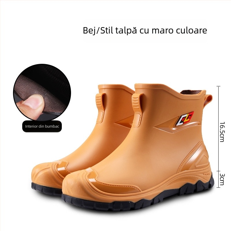 Ghete de ploaie pentru bărbați din PVC, căptușite cu blană sintetică, talpă din cauciuc, branț EVA, interior plasă, anti-derapare, încălzite, rezistente la uzură, pentru toate anotimpurile