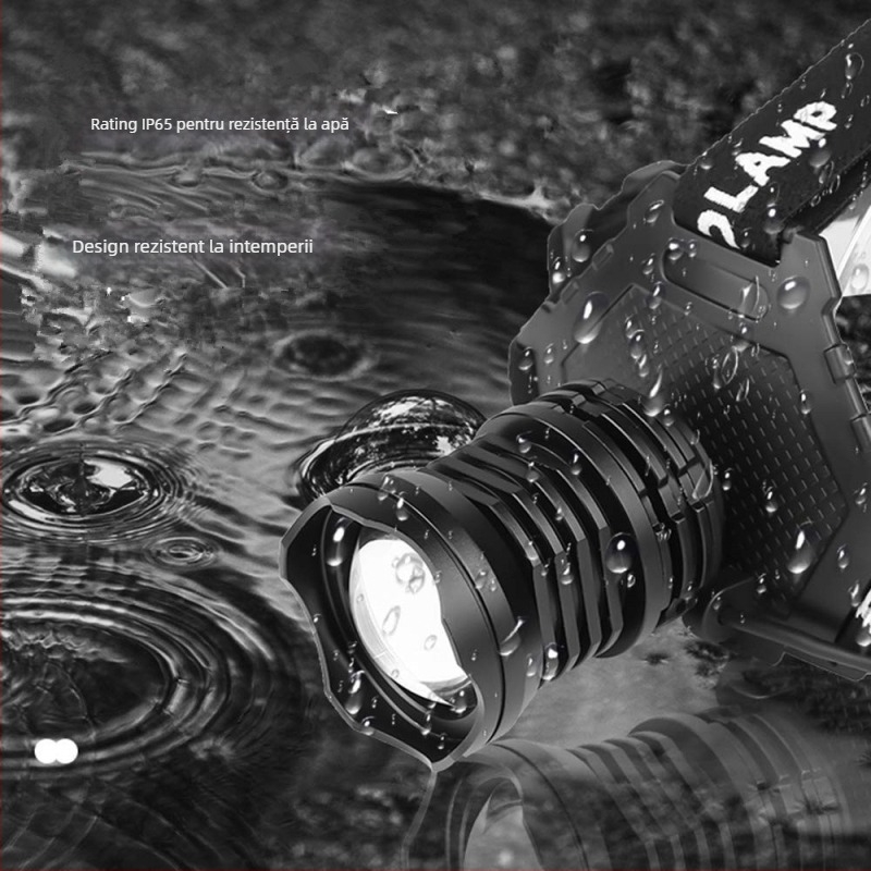 Lampa frontală LED reîncărcabilă pentru exterior, 30W, 3x18650, aliaj de aluminiu, impermeabilă, rază 200–500 m